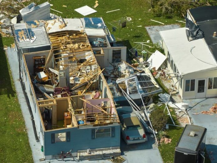 Storm damaged house
